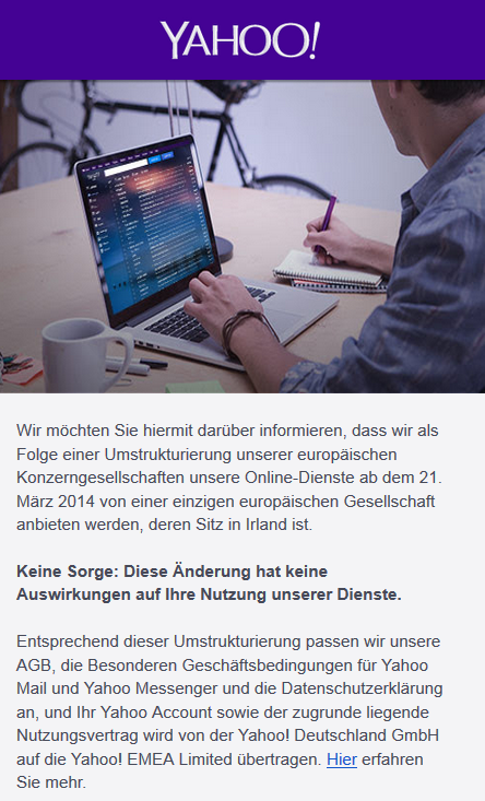 Yahoo-Ankündigung  Bild © PCMasters