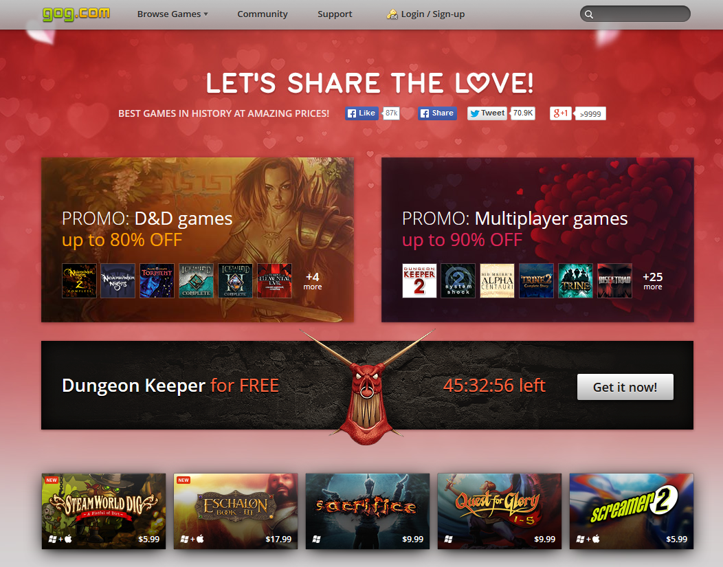 GoG-Webseite mit Dungeon Keeper
