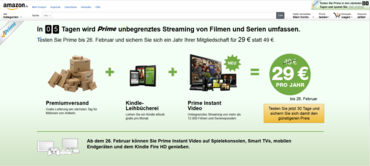 Amazon Prime Deutschland: Ab 26. Februar mit Film- und Serien-Streaming für 29 Euro pro Jahr