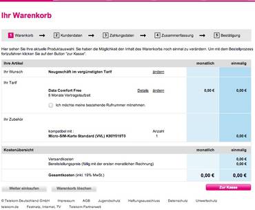 Data Comfort Free-Bestellung